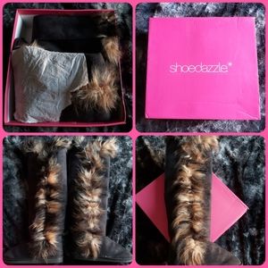 NWT Shoedazzle Thigh High Black Suede Boots W/FUR